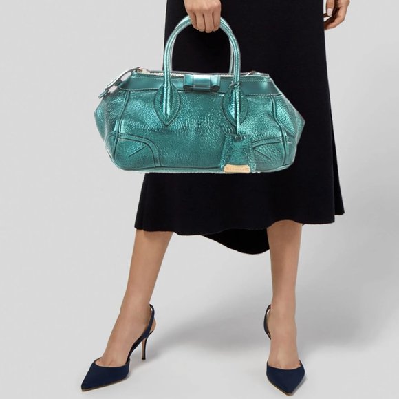 Burberry Prorsum The Blaze Metallic Blue Leather Handbag - Picture 1 of 13
